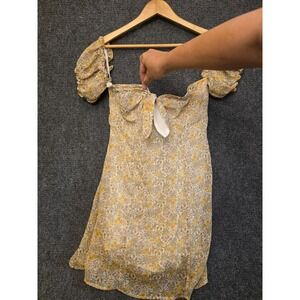 Emory Park Dress Womens Medium Multicolor Floral Sweetheart Puff Sleeve Mini